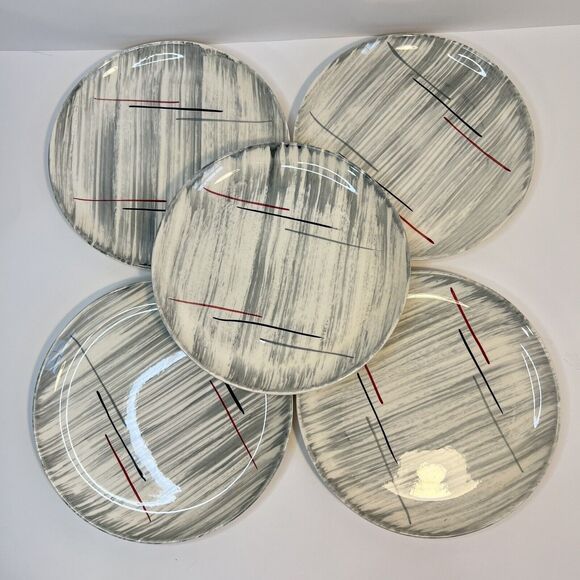 Vintage MCM Atomic Retro Prim Rose China Small Plates 7.5 In Atomic Retro Set 5 - Picture 1 of 6